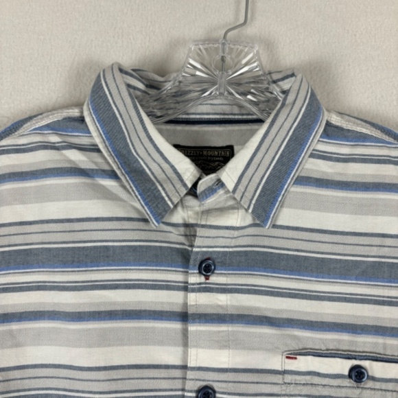 Grizzly Mountain Men's Short Sleeve Woven Shirt L White, Blue and Gray Stripes - Picture 2 of 12